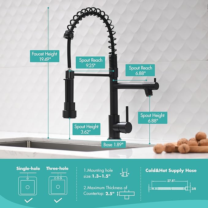 Kitchen Faucet,Kitchen Faucets with Pull Down Sprayer AIMADI Commercial Style Single Handle Matte Black Kitchen Faucet with Sprayer