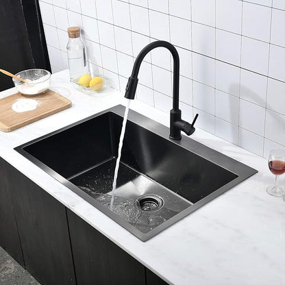 KINGO HOME 30 Inch Black Drop in Kitchen Sink, 30x18 Inch Gunmetal Black Single Bowl Stainless Steel Basin Topmount Kitchen Sink, 16 Gauge Metal Sink with Strainer