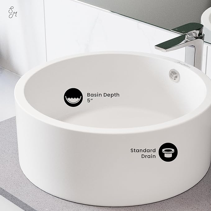 Swiss Madison Plaisir Ceramic Porcelain Round Vessel Vanity Art Basin Bathroom Sink …