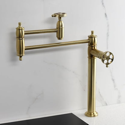 Kingston Brass KS3707RKZ Wendell Two-Handle 1-Hole Deck Mount Pot Filler Faucet with Knurled Handle in Brushed Brass