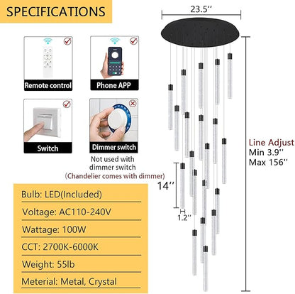 Long Large Modern Led Crystal Chandeliers Modern Spiral Chandeliers High Ceilings Chandelier for Staircase Foyer