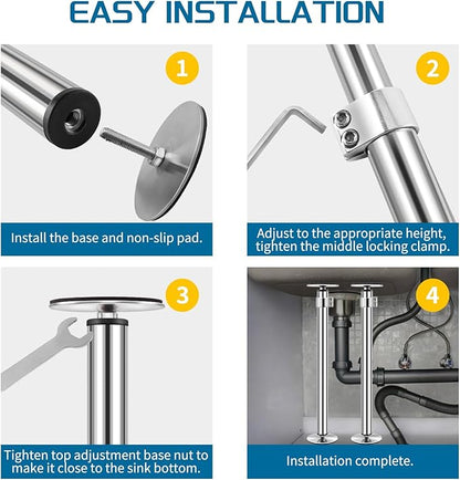 Snowtaros Undermount Sink Brackets, Stainless Steel Undermount Sink Support, 17.7“-31.1" Adjustable Support Pole, Undermount Sink Repair Kit for Kitchen, Bathroom (2 Pack)