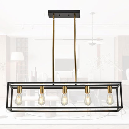 Kitchen Light Fixtures Farmhouse Rectangle Chandeliers Dining Room Light for Dining Rooms, Light Fixture Matte 5-Light Industrial Pendant Lighting