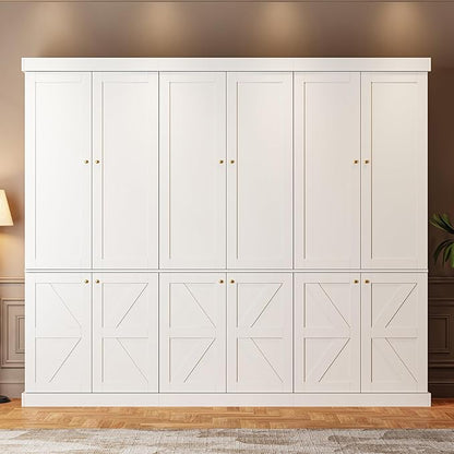 70.8" Tall Farmhouse Kitchen Pantry Cabinet with Doors, Modular Wooden Storage Cabinet with 4-Tier Adjustable Shelves, Buffet Cabinet for Kitchen or Living Room, Set of 3, White