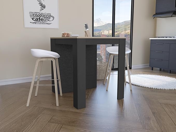 Kitchen Counter Dining Table with 2 Legs and 3 Open Side Shelves Modern Elegant Auxiliary Dining Table for Storage Practical(Black)