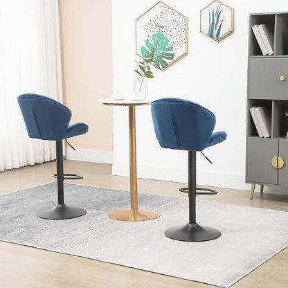Rhomtree 24-32 Inch Swivel Bar Stools, Adjustable Counter Height Barstools, Velvet Tufted Upholstered and Footrest Barstools, Upholstered Bar Chairs for Home Bar Kitchen Island(Blue Set of 4)