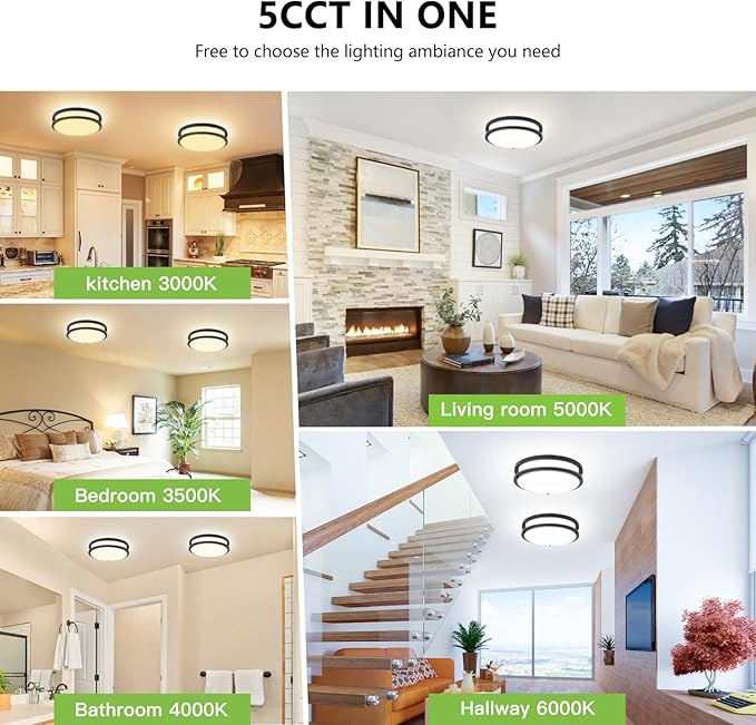 Flush Mount Ceiling Light - 2 Pack 36W 3000K/3500K/4000K/5000K/6000K Dimmable Led Ceiling Light Fixture for Kitchen Hallway Bedroom Bathroom (2, Black, 13 Inch)