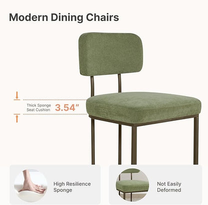 KISLOT Dining Chairs Set of 4, Upholstered Modern Kitchen Chairs with Ergonomic Backrest, Fabric Cushion & Wire Drawing Curve Metal Legs for Living Room, Restaurant, Café, Green, 2Boxs