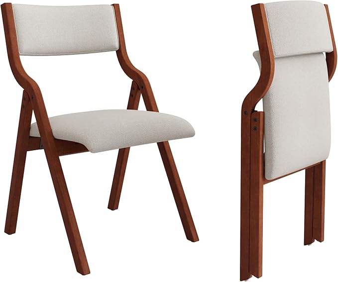 YOPTO Folding Wooden Chairs Set of 2 with Padded Seat,Portable Dining Chairs W/Ergonomically Designed Back and Cushion,for Dining Room,Restaurant,Kitchen,Office