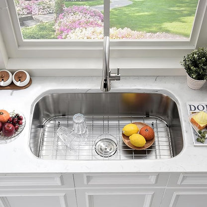 31 Inch Undermount Kitchen Sink Stainless Steel-Bokaiya 31x18 Stainless Steel Kitchen Sink Single Bowl 16 Gauge Large Corner Under Mount Sinks with Dish Grid
