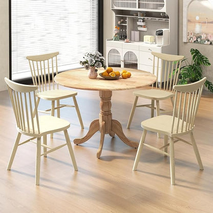 Giantex 39-Inches Round Dining Table for 4 with Legs, 220 Lbs Capacity, Rubber Wood Kitchen Table for Dinette, Dining Room, Living Room, Restaurant, Dinner (Natural)