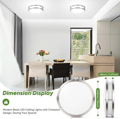 TOBUSA 2-Pack 10inch Bathroom Light Fixtures Ceiling Mount, 30W 3600lm Super Bright LED 2700K/3000K/4000K/5000K/6500K Adjustable Dimmable Kitchen Hall Ceiling Lamps, Brushed Nickle