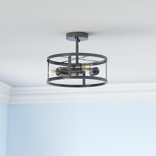 SKEJAO Semi Ceiling Light Fixture,3-Light Black Flush Mount Ceiling Light,13 Inch Hallway Light fixtures Ceiling,Light Fixtures Ceiling Mount for Farmhouse,Kitchen (2, 13.1 inch)