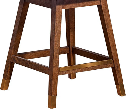 Armen Living Amalie Modern Farmhouse 26" Seat Height Swivel Bar Stool for Kitchen Island Counter in Brown Oak Wood with Beige Fabric