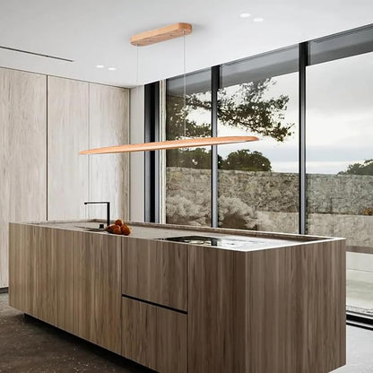 YISDESIGN 71" 40W Wood LED Linear Pendant Light Fixture Led Dining Room Light Dimmable Hanging Light Fixture for Dining Room Kitchen Island Pool Table Lights Natural Ash