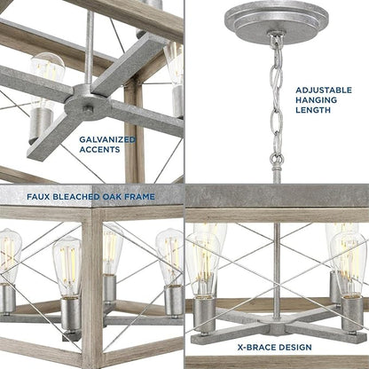 Progress Lighting 4 Light Chandelier, Rustic Farmhouse Style Modern Hanging Light Fixture for Kitchen and Dining Room, Briarwood Collection, Galvanized
