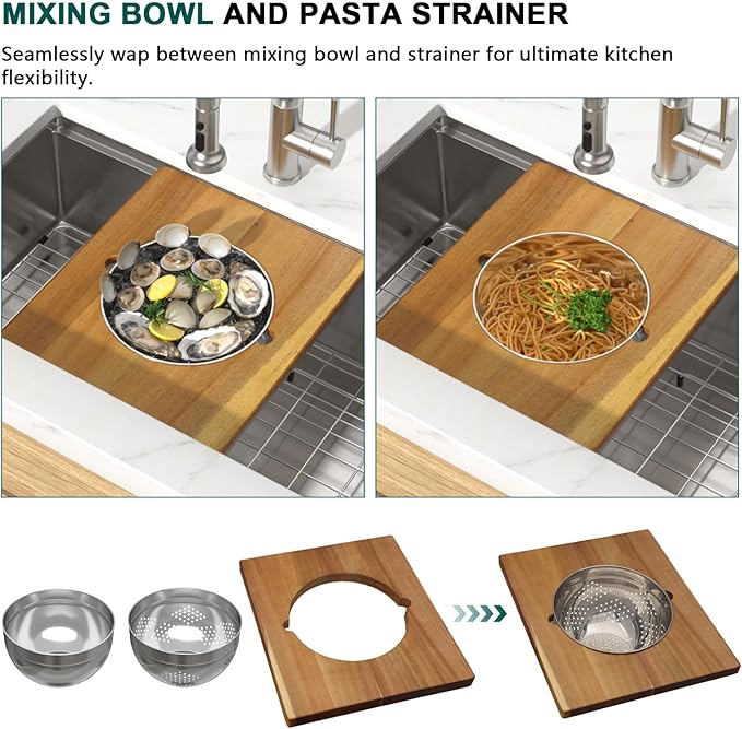 30 Inch Undermount Kitchen Sink 30x19 Workstation All-In One 16 Gauge 304 Stainless Steel Single Bowl Handmade Under Counter Sinks Basin with Accessories #TLU-0039