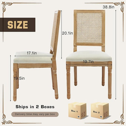 SoarFlash French Dining Chairs Set of 4, Vintage Dining Chairs with Rattan Backrest, Wooden Framehouse Chairs for Living Room, Kitchen, Restaurant, Beige
