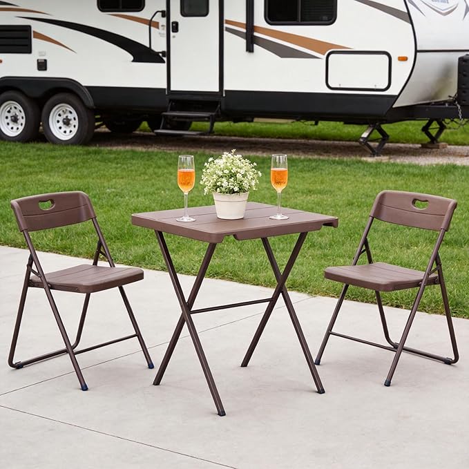 Folding Table, Portable Square Foldable Table No Assembly, Heavy Duty Steel Frame Indoor Outdoor Camping Patio Table with 400 LBS Capacity, Picnic Card Table for Backyard, RV, Small Spaces