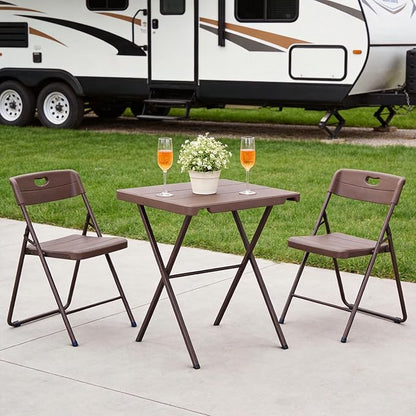Folding Table, Portable Square Foldable Table No Assembly, Heavy Duty Steel Frame Indoor Outdoor Camping Patio Table with 400 LBS Capacity, Picnic Card Table for Backyard, RV, Small Spaces