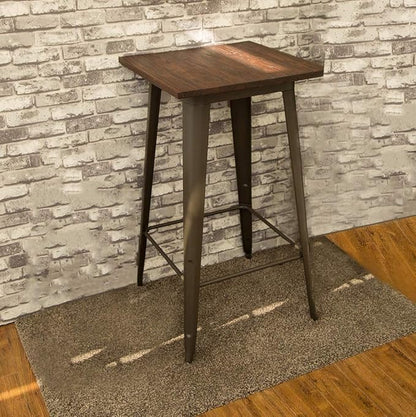 Glitzhome 3-Piece Pub Table and Chairs, Square Bar Height Adjustable Swivel PU Leather Bar Stools Set of 2, Rustic Dining Room Tables for Kitchen Island Bistro Office Living Room Small Space