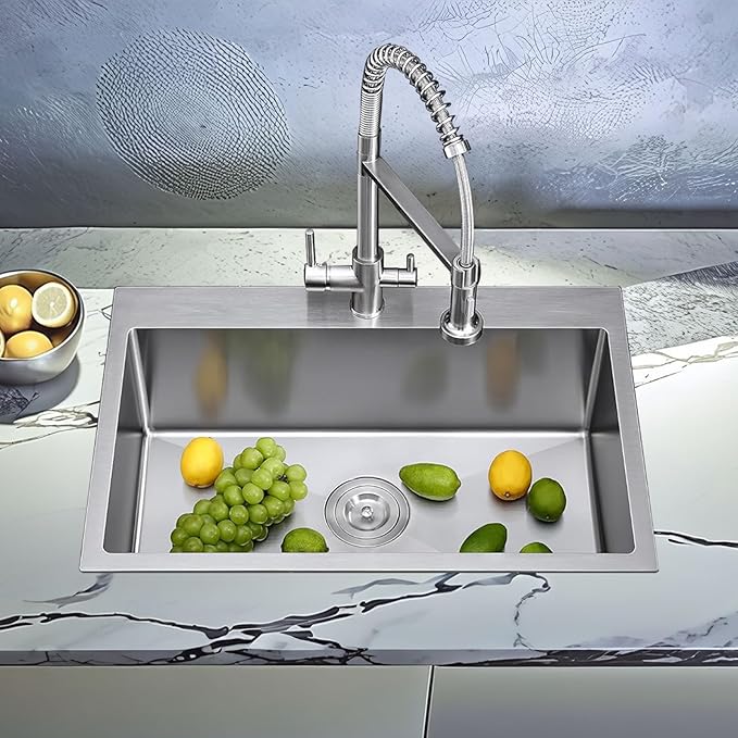 25x18 Inch Kitchen Sink Drop In, Topmount Kitchen Sink Stainless Steel Square Small Sinks, Single Bowl Kitchen Sinks For Laundry RV Office Outdoor Yard with Basket Strainer