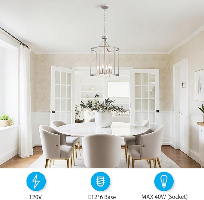 XINGQI 17.7" Brushed Nickel Chandeliers for Dining Room Cage 6-Light Hanging Lantern Pendant Lighting Fixture Metal Farmhouse Geometric Chandelier for Kitchen Island Entryway Living Room