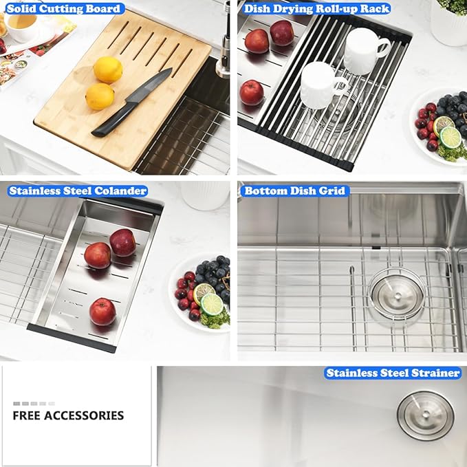 30 Inch Undermount Kitchen Sink Workstation - SZBAQTM 30x18 Inch Undermount Sink Stainless Steel Single Bowl 10'' Deep Handmade Kitchen sink with Cutting Board& Strainer