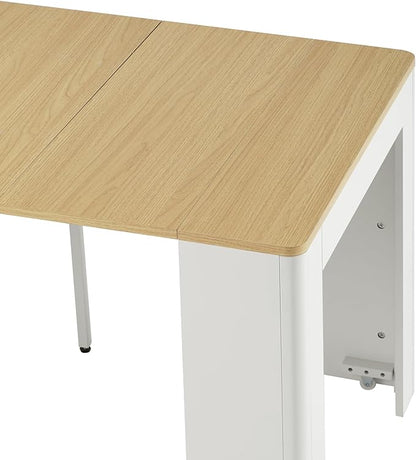 Extendable Dining Table with Storage, LED Lights & Charging Ports- Multifunctional Kitchen Island & Sideboard for Small Spaces, White