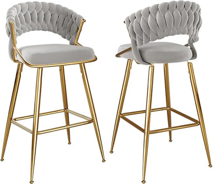 25.2" Velvet Counter Stool with Gold Accents, Ergonomic Plush Seat for Kitchen Island Bar