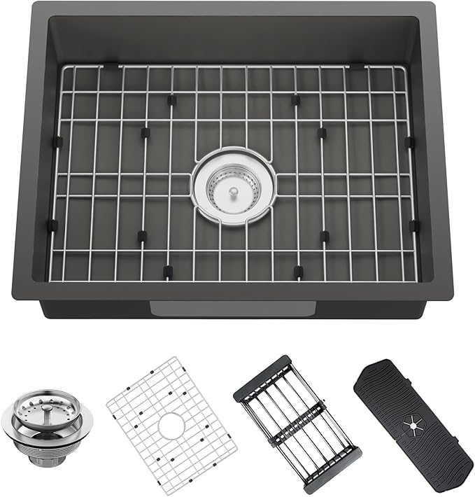 Black Kitchen Sink, 23x18x5.5 Inch Low Height Design Single Bowl Stainless Steel Undermount Kitchen Sink Come With Accessories Ensure Individuals With Limited Mobility Easily Accessing And Using