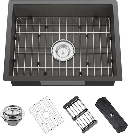 Black Kitchen Sink, 23x18x5.5 Inch Low Height Design Single Bowl Stainless Steel Undermount Kitchen Sink Come With Accessories Ensure Individuals With Limited Mobility Easily Accessing And Using