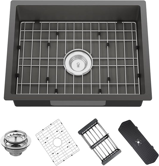 Black Kitchen Sink, 23x18x5.5 Inch Low Height Design Single Bowl Stainless Steel Undermount Kitchen Sink Come With Accessories Ensure Individuals With Limited Mobility Easily Accessing And Using