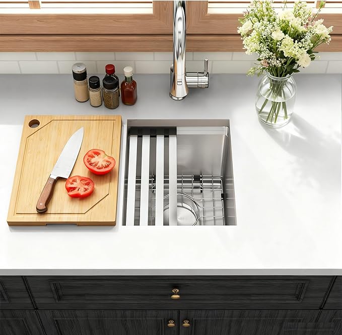 Undermount Bar Sink, 16 Gauges 304S Stainless Steel Workstation Sinks with Accessories, 13" x 15" x 10" Small Kitchen Sink for RV,Outdoor,Kitchen,Bathroom and Wetbar