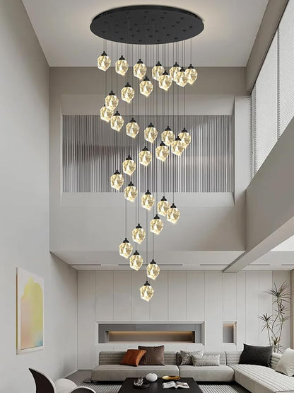 Large Black Staircase Chandelier 150 inch Long Crystal Chandelier for High Ceiling Entrance Crystal Ceiling Lighting LED Dimmable 3000-6000K 32 Light