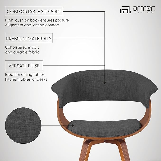 Armen Living Summer Modern Chair in Charcoal Fabric and Walnut Wood - Set of 2