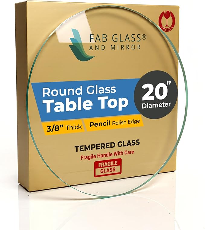 20 Inch Round Clear Tempered Glass Table Top with 3/8" Thick Pencil Polished Edge for Dining, Coffee Table, or Office Use by Fab Glass and Mirror