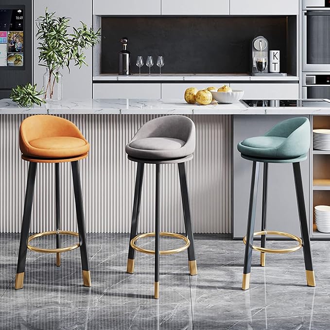 Set of 2 Counter Height s with Backs, Faux Leather Upholstered Chairs for Kitchens Island, Coffee, Home Dinning,Blue-Seat Height 80cm