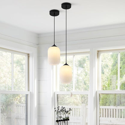 KCO Lighting Small Milk Glass Pendant Lighting Farmhouse Black Pendant Light Mini Glass Pendant Light Small Kitchen Pendant Lighting Over Island Dining Room Hanging Light Fixture (2 Pack)