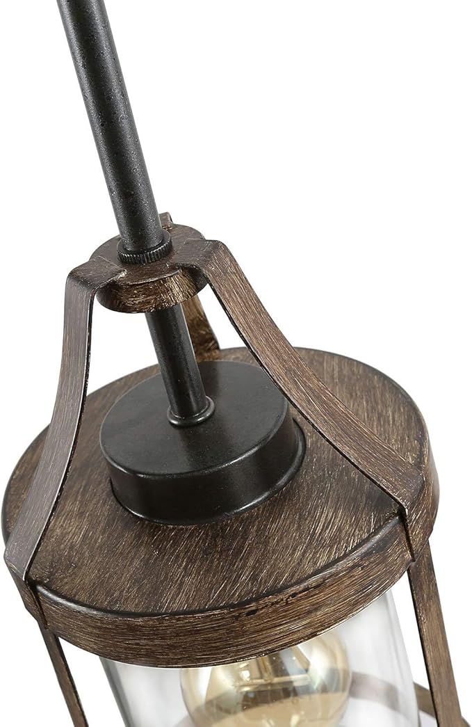 LNC Farmhouse Mini Faux Wood Pendant Lighting with Clear Cylinder Glass Shade for Kitchen Island, Bedroom, Foyer and Entryway , Brown