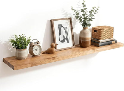 Reclaimed Elm Wood Floating Shelf for Wall, Flat Edge 48"W x 9.2"D x 1.4"H, 1 Pack with Invisible Bracket, Large Wall Mounted Shelf for Living Room Bedroom Kitchen Bathroom Decor, Natural Finish