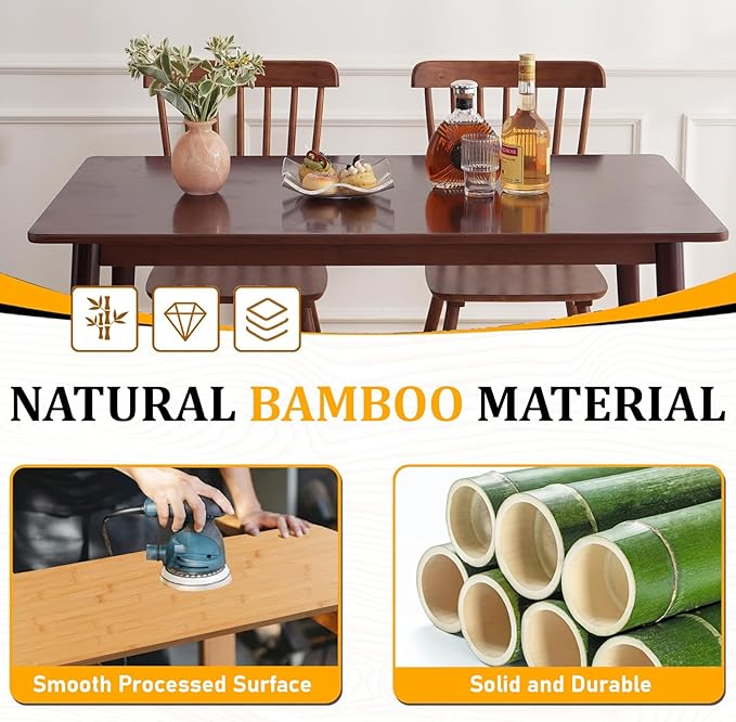 BAKEVE Bamboo Dining Table for 4-6 Person- 47.2'' Solid Wood Kitchen Table, Farmhouse Rectangular Dining Room Table, Mid Century Modern Desk for Living Room, Office, Kitchen and Study (Walnut)