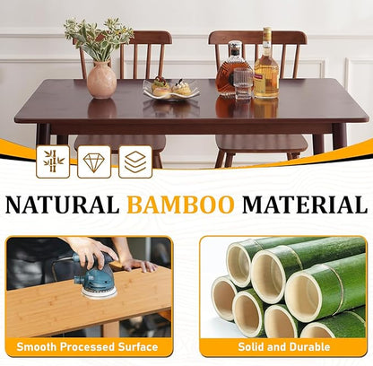 BAKEVE Bamboo Dining Table for 4-6 Person- 47.2'' Solid Wood Kitchen Table, Farmhouse Rectangular Dining Room Table, Mid Century Modern Desk for Living Room, Office, Kitchen and Study (Walnut)