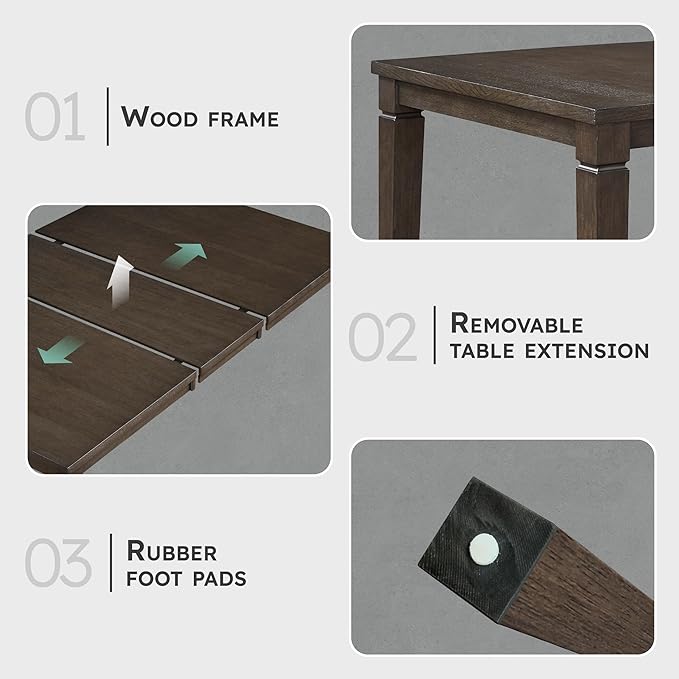 Lexicon Modern Dining Table, Expandable Wooden Kitchen Table with Removable Leaf, Space Saving, Seats for 4-6 People, for Home, Dining Room, 66 Inch-84 Inch, Dark Espresso