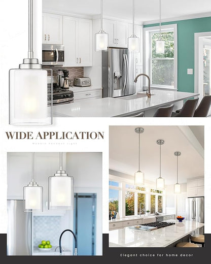 TENGXIN Modern Pendant Light,Brushed Nickel Modern Pendant Light for Kitchen Island,Hanging Ceiling Light Fixture,Farmhouse Pendant Lighting for Dining Room Bedroom Bar Office 2Pack,TXPLBN02-2PK