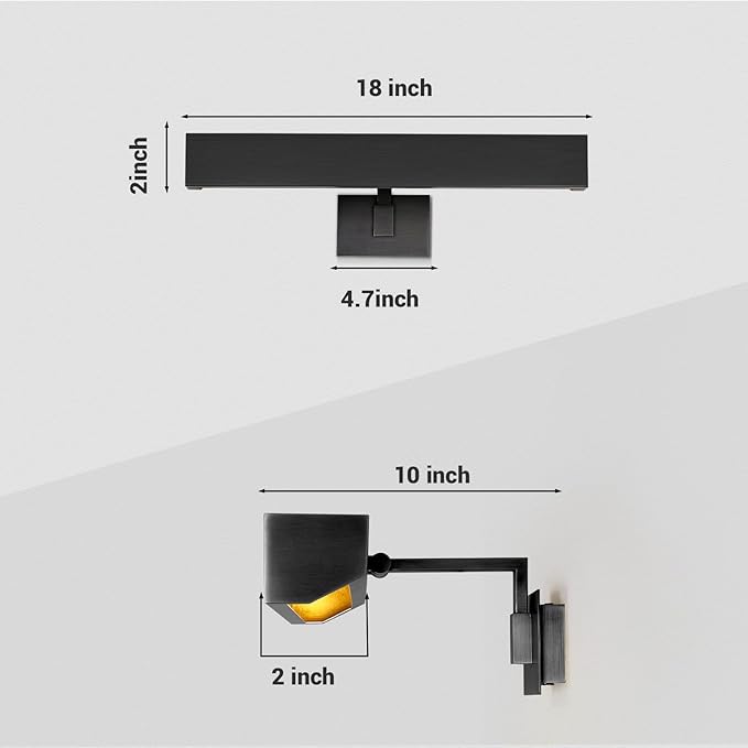 18" Picture Light Black Picture Light Hardwired, 2-Light Bronze Art Lights Dimmable Frame Lights for Wall, 3000k Gallery Light Art Frame Light 270° Gallery Lamp for Bathroom, Living Room, Hallway