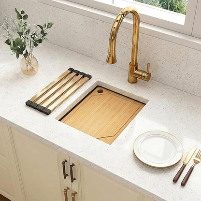 Gold Bar Sink 13 x 15 Inch, Gold Undermount Kitchen Sinks,16 Gauge SUS304 Stainless Steel All in One Workstation Sinks with Accessories,13" x 15" x 10" Small Kitchen Sink For Wet Bar and RV