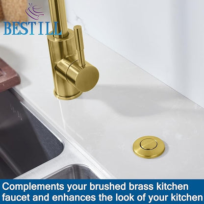 BESTILL Garbage Disposal Air Switch Kit, Brushed Brass Finish, Compatible with Kohler Vibrant Brushed Moderne Brass Faucets, Sink Top On/Off Long Push Button for Waste Disposer, UL Listed