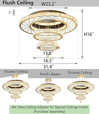 HAIXIANG Modern Glam Chandelier LED Crystal Ceiling Chandeliers Light for Bedroom Living Room Dining Room Lighting Fixture 24 inch Gold Remote Dimmable Lights