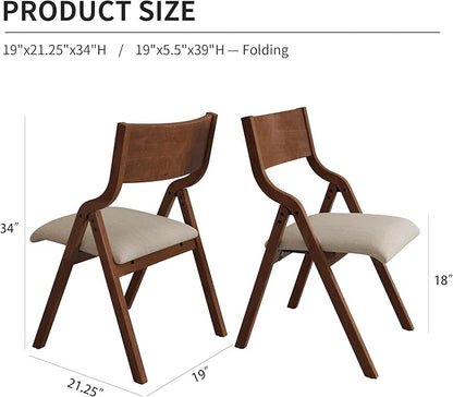 Ball & Cast Padded Folding Chairs 2 Pack,Solid Wood Frame,18" Seat Height,Space Saving,Easy to CarrySuitable for Dining Room, Bedroom and Outdoor